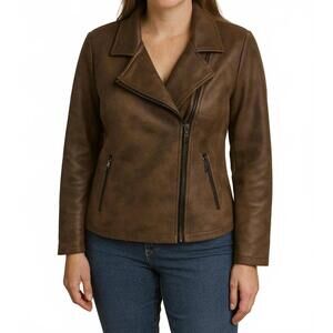 NEW CREATION faux suede moto jacket in brown